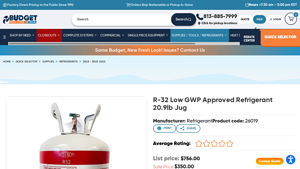 Refrigerant - R-32 Low GWP Approved Refrigerant 20.9lb Jug
