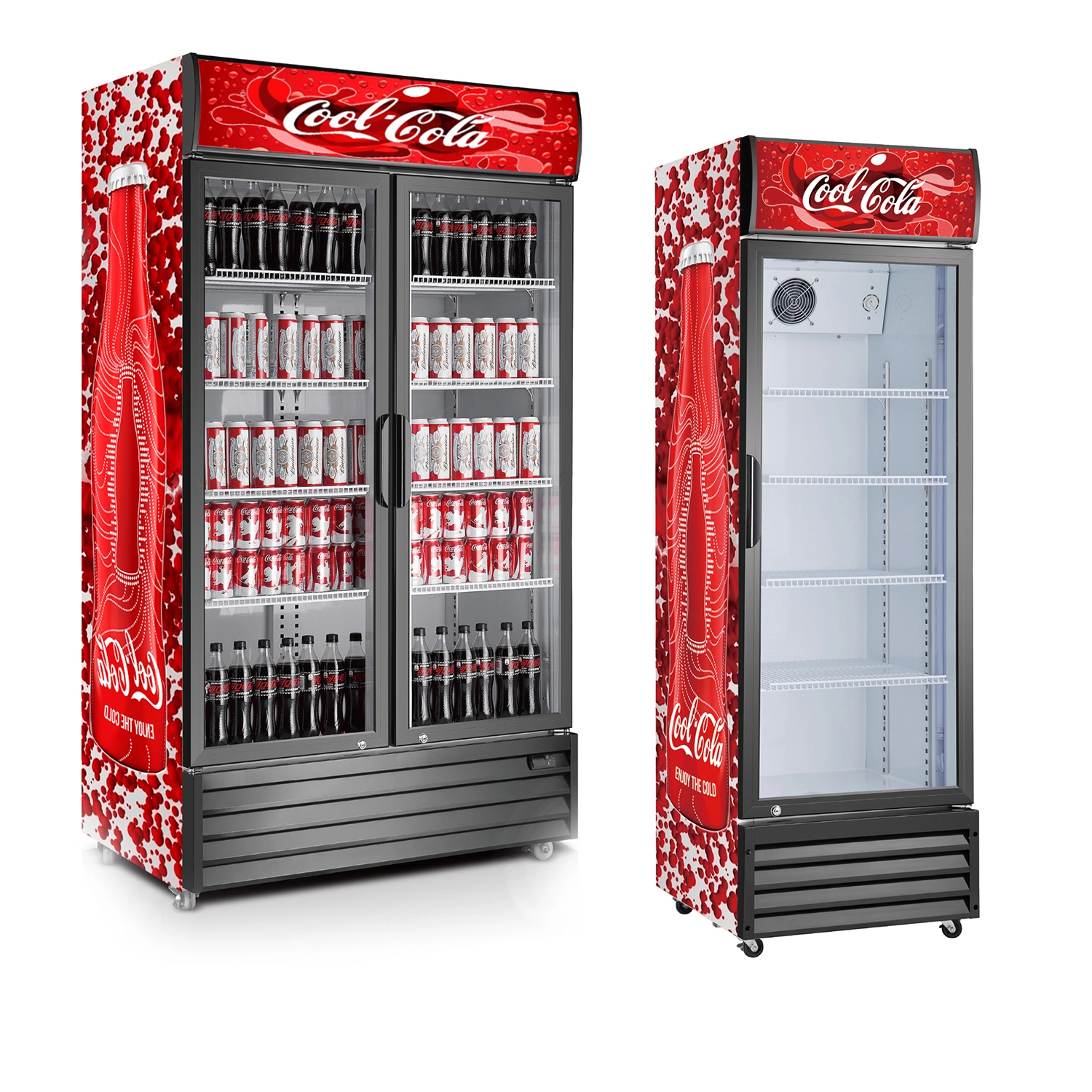 A stock image illustrating coca cola cooler with refridgeration unit upright concepts