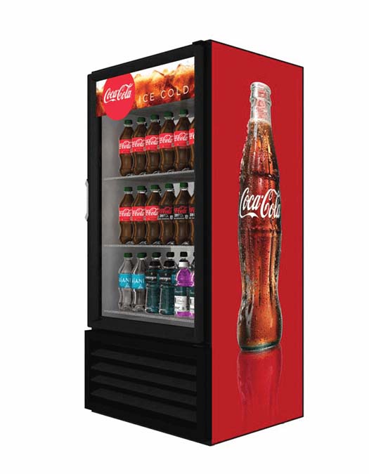 A stock image illustrating coca cola cooler with refridgeration unit upright concepts