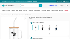 Discount Mugs - 32 oz Glass Tumbler with Handle and Straw