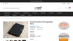 DM Leather Studio - All Black Leather A5 6 Ring Binder Diary