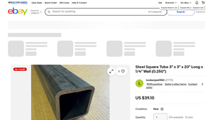 Steel Square Tube - 3 x 3 x 20 Long