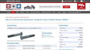 Fastener Superstore - M6-1.0 Zinc Grade 8.8 Bolt