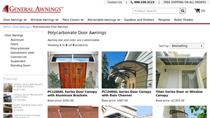 General Awnings - PC1200AL Series Door Canopy