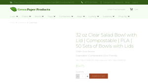 Green Paper Products - 32 oz Clear Salad Bowl with Lid