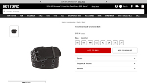 Hot Topic - Two-Row Black Grommet Belt