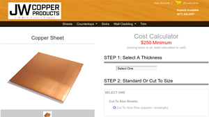 JW Copper Products - 1/4 Hard Copper Sheet