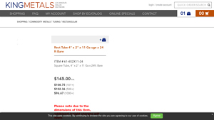 King Metals - Rectangular Tube 4 x 2 x 11 Ga