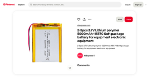 Pinterest - 3.7V 5000mAh Lithium Polymer Battery