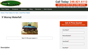 Murray - 9' Waterfall Pool Table