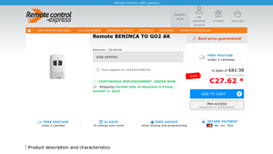 BENINCA - TO GO2 AK Remote Control