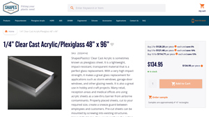 Shapes Plastics - 1/4 Clear Cast Acrylic Sheet