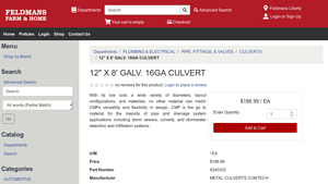 ETA - 12 X 8' GALV. 16GA CULVERT