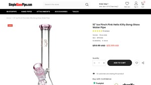 Simple Glass Pipe - 10 Ice Pinch Pink Hello Kitty Glass Water Pipe