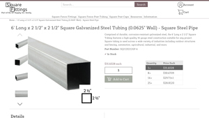 Square Fittings - Galvanized Steel Square Fitting 6'