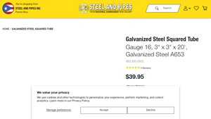 Steel & Pipes - Galvanized Steel Squared Tube