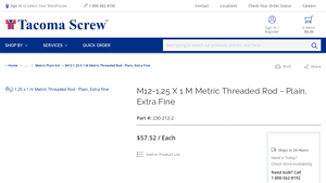 Tacoma Screw Products - M12-1.25 x 1 m Metric Threaded Rod