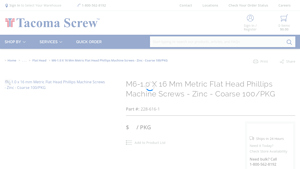 Tacoma Screw Products - M6-1.0 x 16 mm Metric Flat Head Phillips Machine Screws