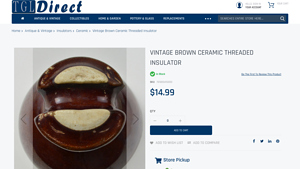 TGLDIRECT - Vintage Brown Ceramic Threaded Insulator