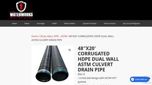 The Water Works Warehouse - 48 Dual Wall HDPE Culvert Drain Pipe