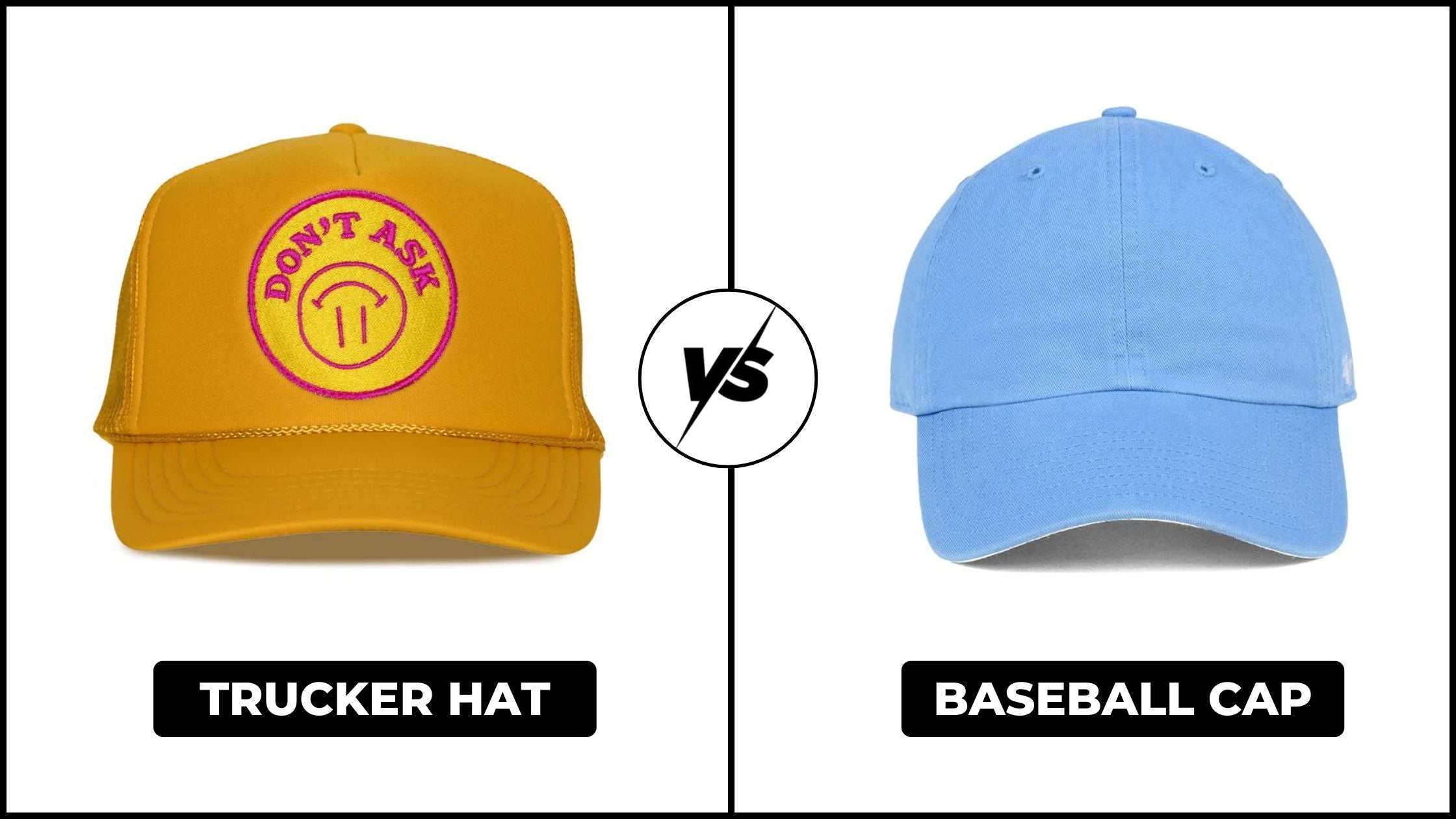 A stock image illustrating trucker vs baseball cap concepts