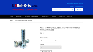 US Bolt Kits - M6-1.0 x 50mm Hex Cap Screw