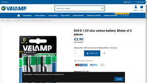Velamp - R20 D 1.5V Zinc Carbon Battery