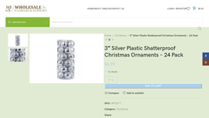 Wholesale Flowers - 3 Silver Plastic Shatterproof Christmas Ornaments
