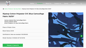 Workwear Fabric - Ripstop Cotton Polyester CVC Blue Camouflage