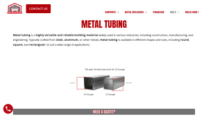 Your Custom Carport - Metal Tubing Features